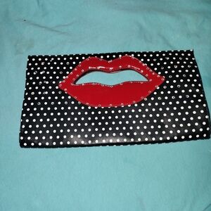 Polka Dot Clutch with Red Lip Design